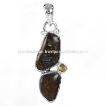 Beautiful Ammolite And Citrine Gemstone 925 Sterling Silver Pendant Jewelry